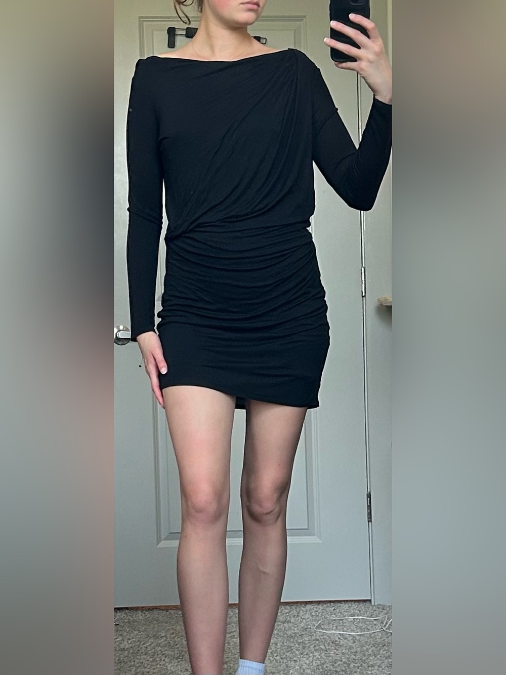 Helmut Lang Backless Black Draped Long Sleeve Mini Dress
